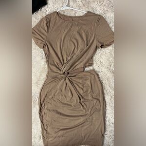 Elegant Tan Knot-Back Dress